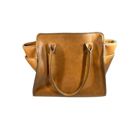London Fog Tan Faux Leather Tote Bag With Zippered Compartments & Dual Handles - Picture 3 of 7